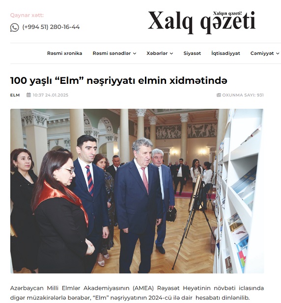 100 yaşlı “Elm” nəşriyyatı elmin xidmətində