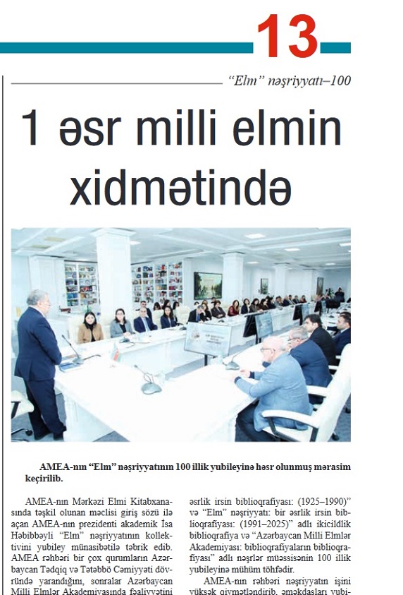 1 əsr milli elmin xidmətində